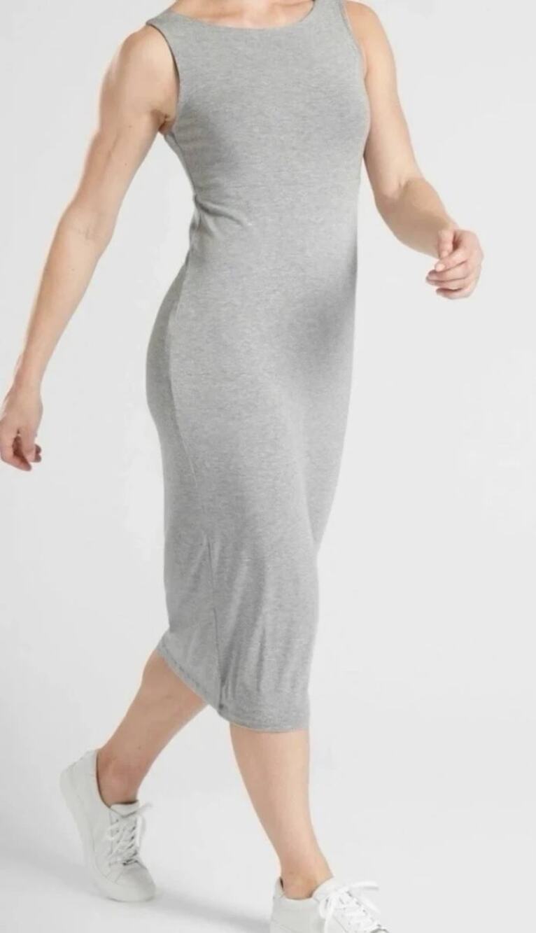NEW Athleta Santorini Stretch Midi Dress Gray Modal Women's Medium